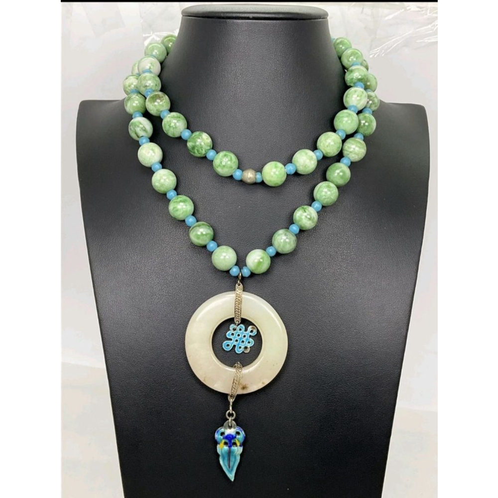 Vintage Long Beaded Real Quartz Pendant Necklace 30"